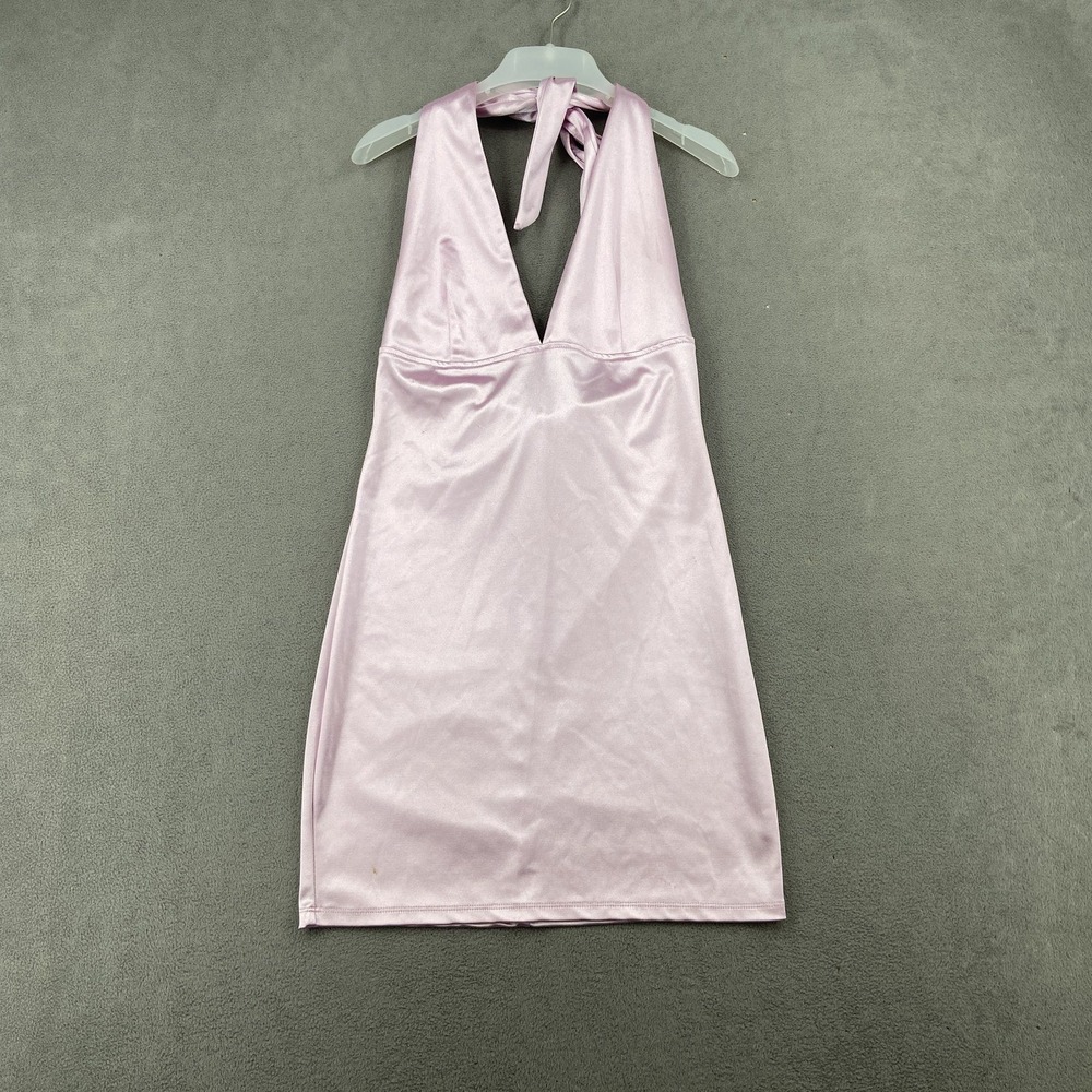 Forever 21 Womens Pink Satin Halter Neck Mini Dress Lavender Bodycon Party Sz M